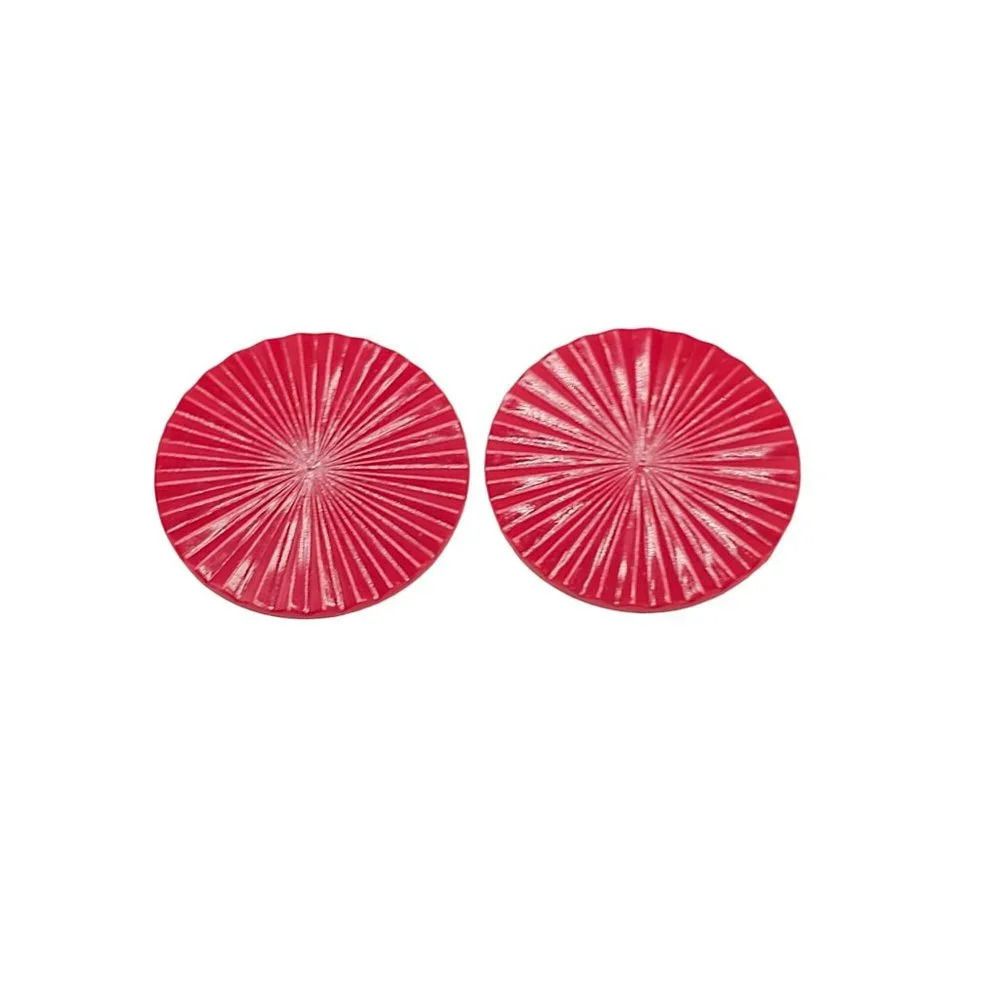 Red Acrylic Art Deco Swirl Round Clip on Earrings Vintage